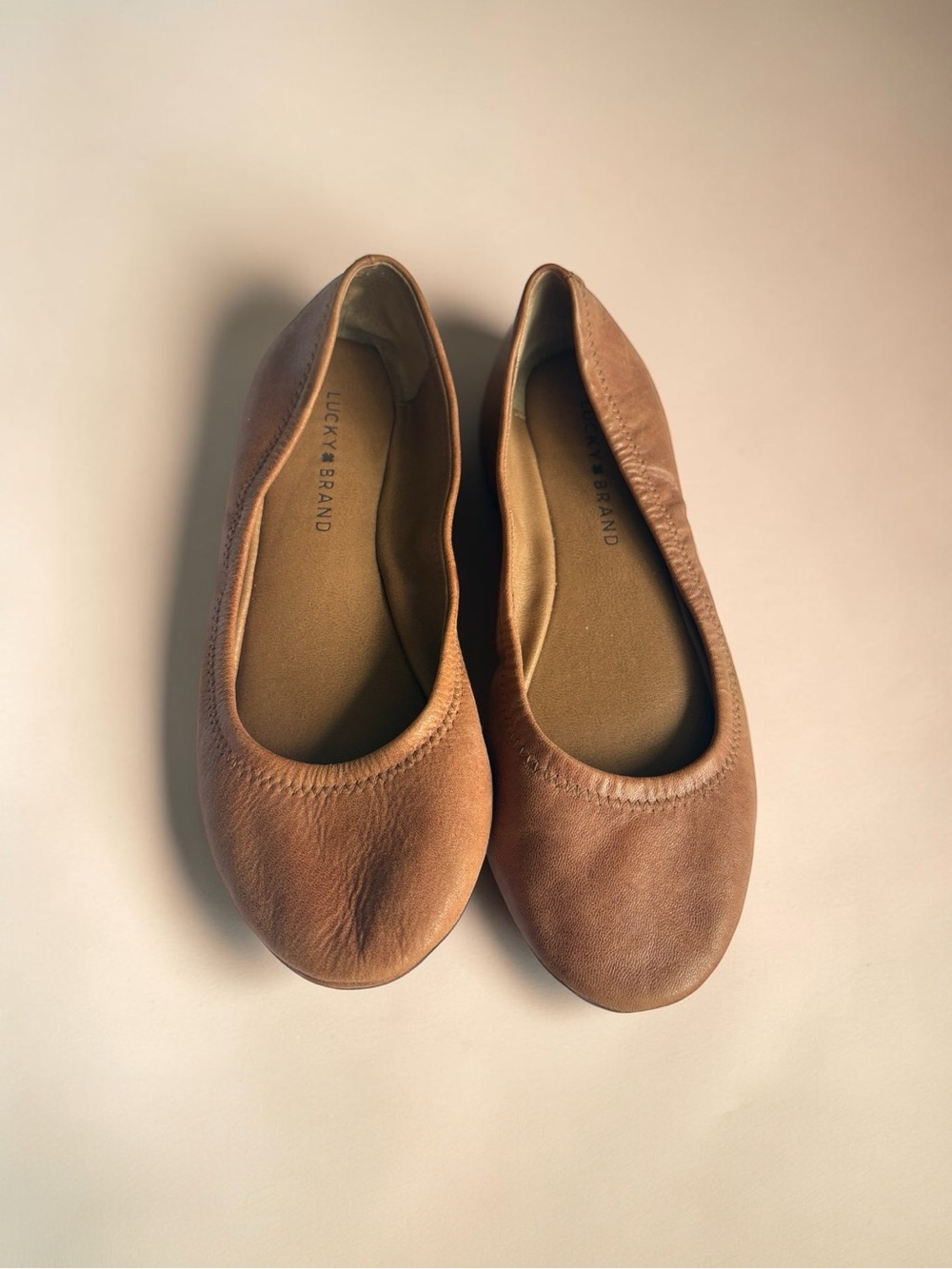 Lucky Brand Tan Leather Ballet Flats Women’s Pre-Owned Comfort Slip On Shoes